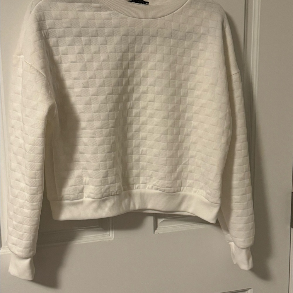 Paper Crane White Textured Crew Neck Sweater
